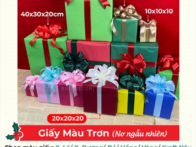 Hộp quà trang trí Noel nơ ruy băng lụa [Làm sẵn - Nhiều cỡ - màu] HOPQUA-03